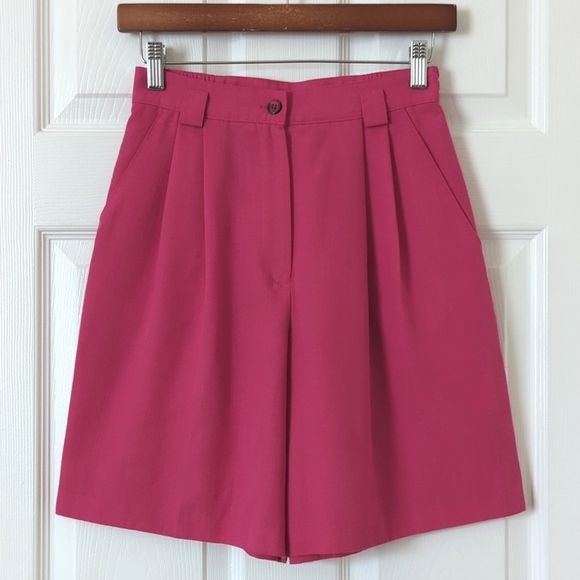 Sag Harbor Pants - Sag Harbor 90's Vintage Preppy Pleated High Waisted Wide Leg Shorts Hot Pink 6P